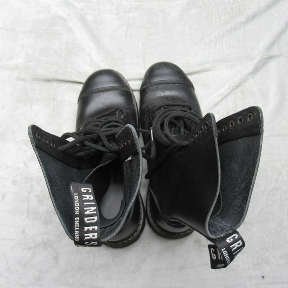 Grinders Mens 8 Combat Boots Black Leather 8 Eyelet England Punk Rugged VTG RARE